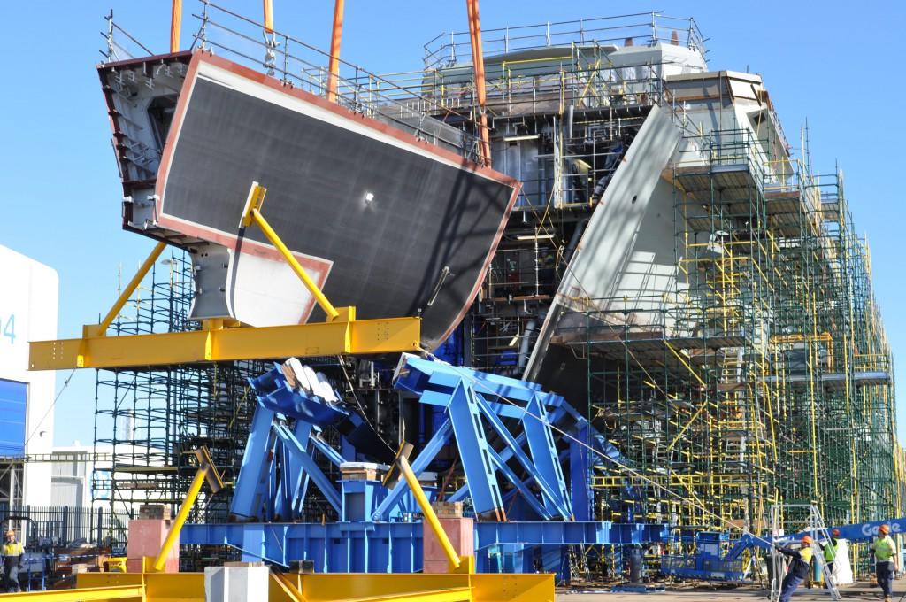 Grand ambition: consolidation of final keel block for Australia's first Air Warfare Destroyer.