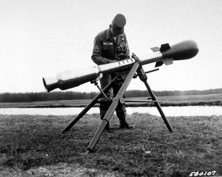 A U.S. developed M-388 Davy Crockett nuclear weapon mounted to a recoilless rifle on a tripod, shown here at the Aberdeen Proving Ground in Maryland in March 1961. It used the smallest nuclear warhead ever developed by the United States, March 1961.