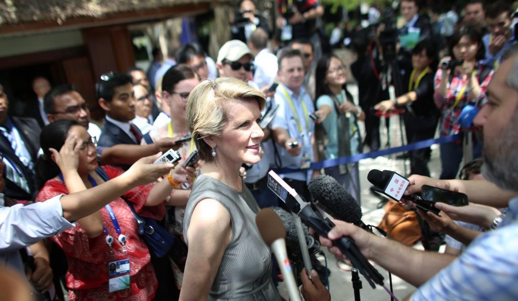 Foreign Minister Julie Bishop holds a press conference at the APEC Summit on the afternoon of October 5, 2013, in Nusa Dua, Bali, Indonesia. 