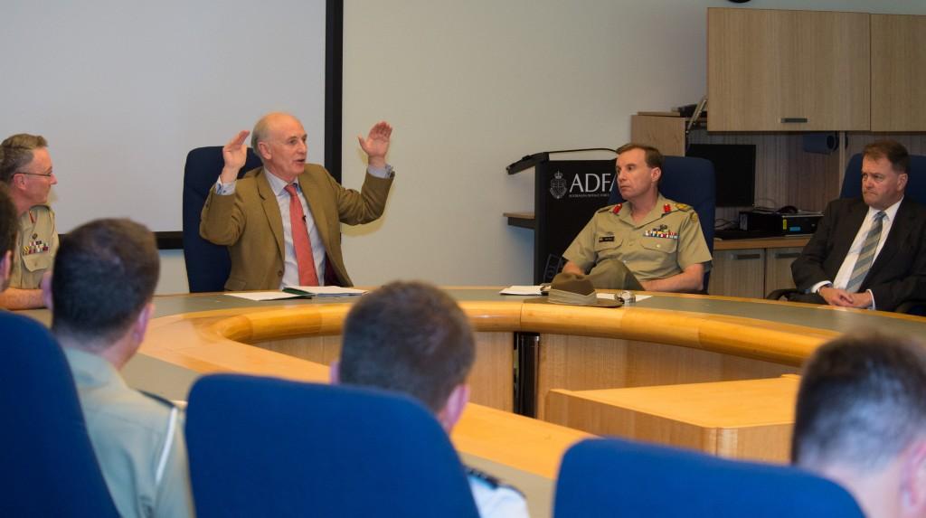 Professor Sir Hew Strachan, presenting on 'Strategy in Theory and Practice: Lessons for Army from the Last 15 years’ at the Australian Defence Force Academy.