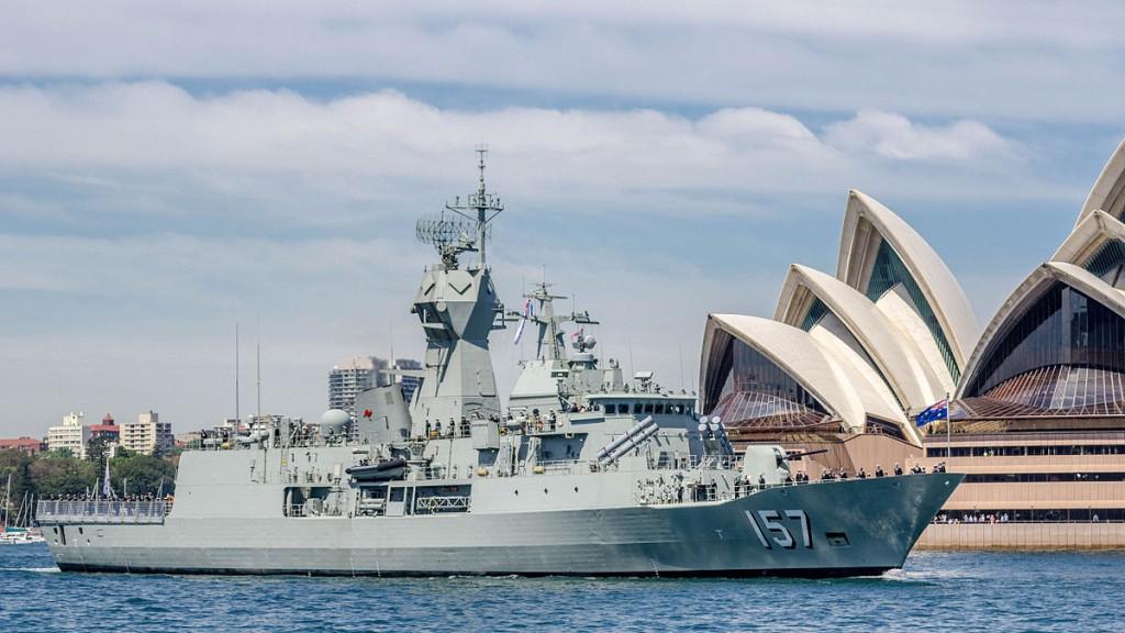 Anzac class frigate HMAS Perth at the International Fleet Review,  October 2013. Minister for Defence, Senator David Johnston, has announced the government would 'bring forward preliminary engineering and design work necessary to keep open the option of building the future frigate in Australia'.